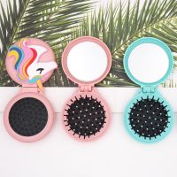 ஐ♦✸ Mini Pocket Mirror Cute Unicorn Massage Folding Mirror with Comb Portable Pocket Travel Girl Hair Brush with Mirror Styling Tool