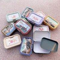 Portable Double-Layer Vintage Car Flower Pattern Pull Button Jewelry Storage Tin Box Small Coin Earrings Candy Organizer Case Storage Boxes