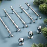 ㍿▫ Furniture Silver Shower Door Handle Solid Brass Knobs Wardrobe Handle Drawer Hands In Bedroom Closet Electroplated Shiny Handle