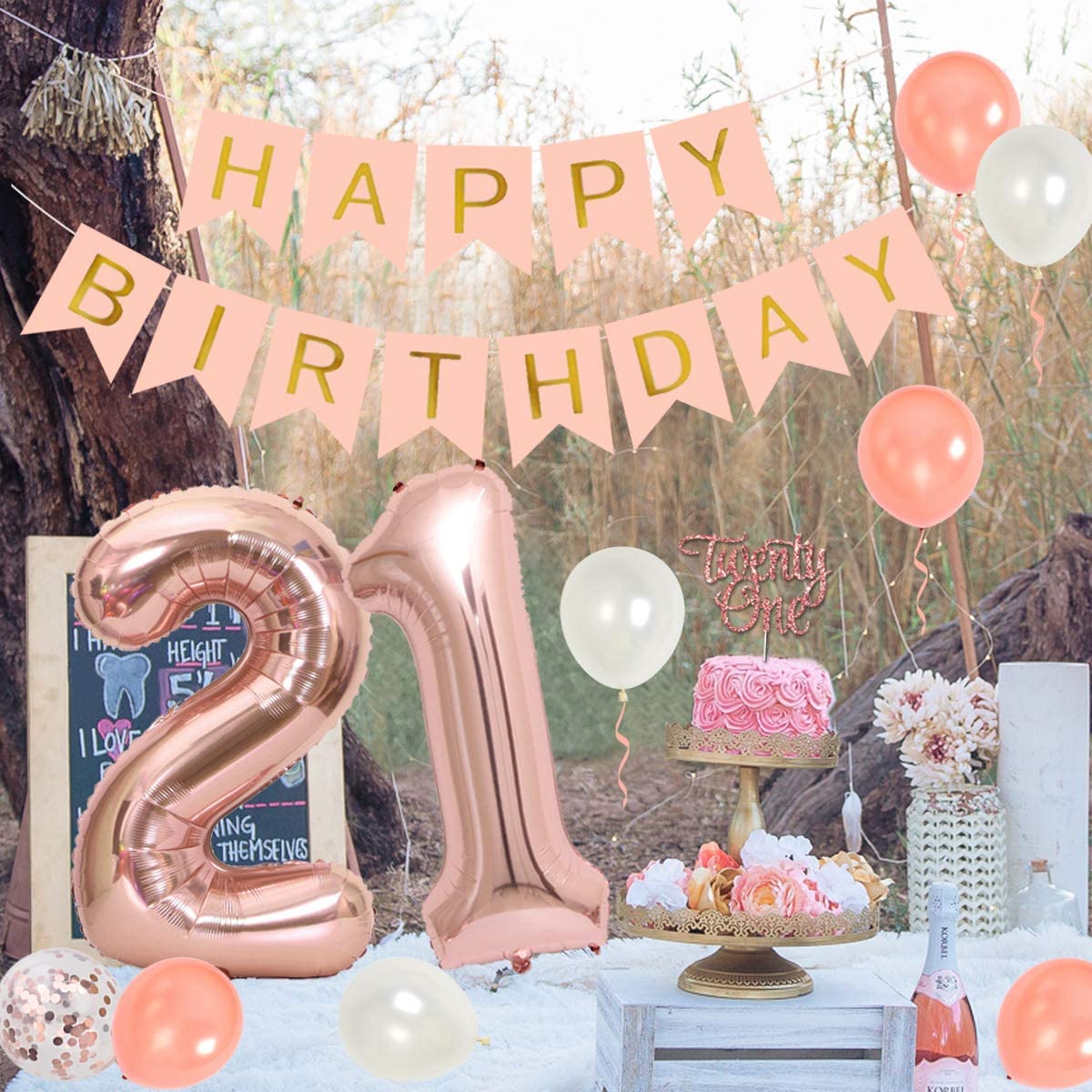 Finally 21 Sash Silver Curtain Backdrop Glitter Cake Topper Number 21 Foil Balloons Kreatwow 21st Birthday Party Decorations Rose Gold 