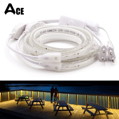 Pure Copper Wire High Brightness Lamp 2835SMD 120LEDs/m Flexible Outdoor Waterproof 220V LED Strip Lights with EU/US Power Plug Power Points  Switches