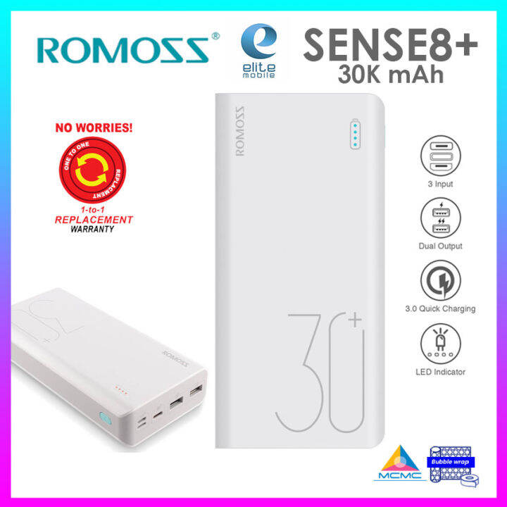 ROMOSS Sense 8 Plus PD QC 3.0 3 inputs 30000mAh Fast Charge Power Bank ...