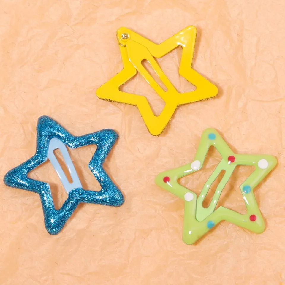 6 Pcs/Pack Colorful Star Shape Glitter Metal Snap Hair Clips Girls' Cute  Barrettes Hair Clips Hair Accessories