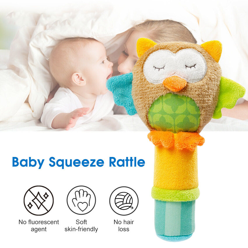 Baby Kids Animal Toy Gifts Soft Plush Doll Hand Cartoon Sound Animal Handbells 