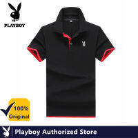 PLAYBOY เสื้อโปโลผู้ชายฤดูร้อนเวอร์ชั่นเกาหลีของปกบางแฟชั่นที่เรียบง่ายสีทึบโลโก้แขนสั้น