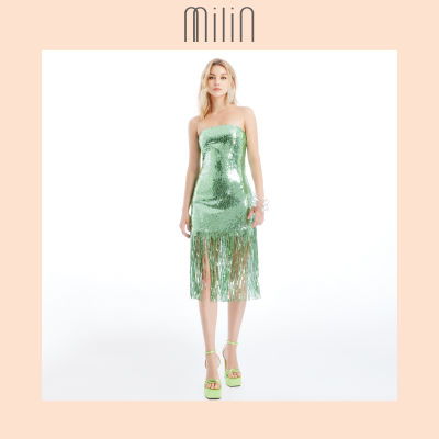[MILIN] Body-conscious silhouette fringe sequin tube dress เดรสเกาะอกเลื่อมประดับพู่ทรงชุดเข้ารูปสไตล์บอดี้คอน / 41 Sunkiss Swing Dress