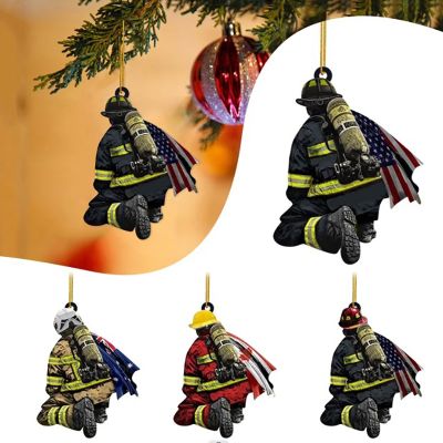 Christmas Firefighter Pendant Christmas Tree Home Decoration Wooden Creative Fire Peripheral Car Pendant Keychain