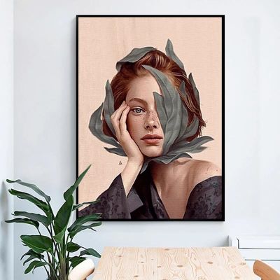 Creative Anime Alien Girl Canvas Painting Bird Leaf Flowers Butterfly Poster Print Wall Art For Living Room Girl Room Home Decor