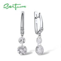 SANTUZZA Silver Earrings For Women Pure 925 Sterling Silver Sparkling White Cubic Zirconia Drop Earrings Elegant Fine Jewelry