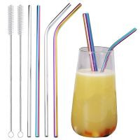 Stainless Steel Metal Straws Reusable Straight Bent Drinking Straw with Cleaning Brush Set Drinkware Milk Beer Straw Accessories Specialty Glassware