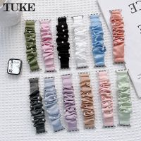 TUKE Scrunchie สายนาฬิกายืดหยุ่นสำหรับ Apple Watch 7 6 5 4 38มม. 42มม. 40มม. 44มม. 41มม. 45มม. สีสันยอดนิยมสร้อยข้อมือผู้หญิงสำหรับ I Watch 3 2 1