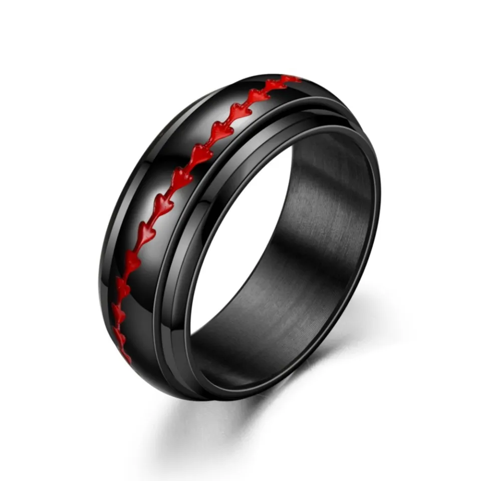 Anxiety Ring For Men Stainless Steel Jewelry Fidget Ring Black Heart Moon  Punk Anti Stress Ring For Teen Couple Rings Women Gift