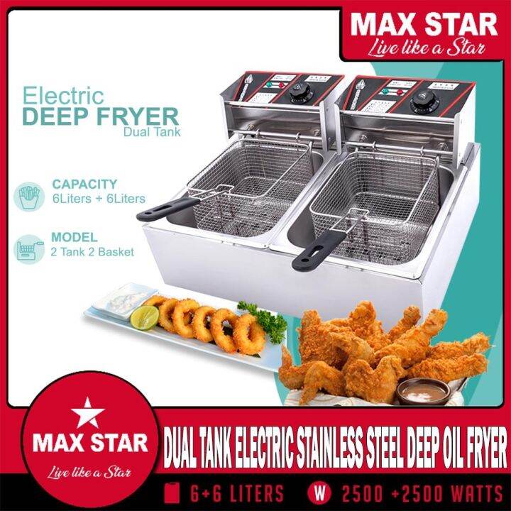Max Star Double Deep Fryer Electric Stainless Steel Deep Oil Fryer