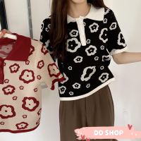 DD SHOP "พร้อมส่ง"(66019)เสื้อไหมพรมคอปก ดีเทลกระดุม