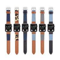 ✖◆❡ Denim Canvas pasek ze skóry naturalnej mieszany kolor do zegarka Apple Series 7/se/6/5/4/3/2/1 design Watch Strap