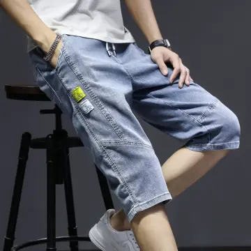 Mens blue jean hot sale shorts with elastic waistband