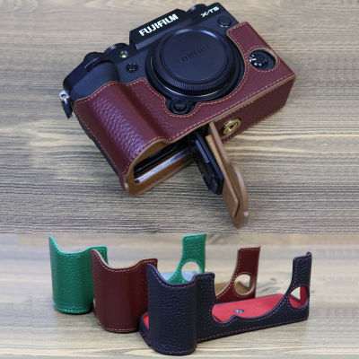 กระเป๋ากล้องหนังแท้แบบพกพาสำหรับ Fujifilm X-T5 X-H2S XS10 XE4 XT5ฝาครอบพร้อมพอร์ตแบตเตอรี่