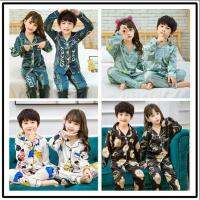 S Q 【Ready stock】 cartoon children kids pajamas set for boys and girls long sleeve pajamas silk satin pajamas pajamas