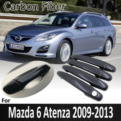 สีดำคาร์บอนไฟเบอร์สำหรับ Mazda 6 GH1 Atenza 2008 2009 2010 2011 2012 2013ฝาครอบมือจับประตูอุปกรณ์เสริมรถยนต์สติ๊กเกอร์ตกแต่ง