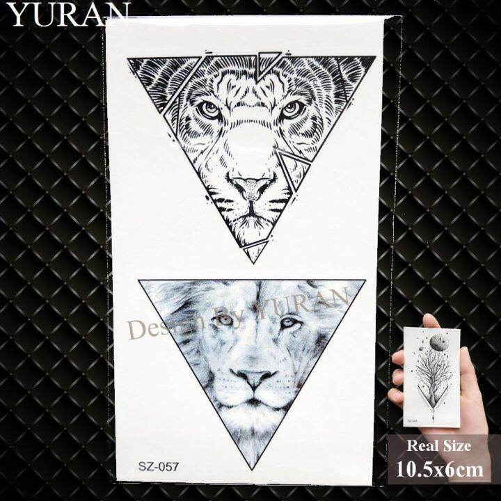 yuran-สติกเกอร์รอยสักรูปสามเหลี่ยมเรขาคณิตปลอมแบบทำมือสำหรับผู้หญิงรอยสักชั่วคราวฮิปฮอปดวงจันทร์ดวงจันทร์แท่งไม้สักลูกศรบนร่างกายของผู้ชาย