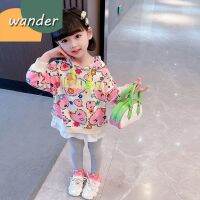 WANDER เสื้อผ้าเด็กผญ เสื้อฮู้ดเด็กญ การออกแบบรูปหัวใจเกาหลี ชุดเสื้อสเวตเตอร์มีฮู้ดผ้าฝ้ายสำหรับเด็กผู้หญิง + ชุดเลกกิ้งสองชิ้น20825