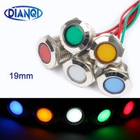 19mm Waterproof Metal Flat Round Indicat Signal lamp LIGHT with wire red yellow blue green 3-6V 12-24V 110-220V LED