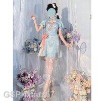 ร้อน♣โบว์ฉลุลายชุดแขนพัฟกี่เพ้าแบบจีนปรับปรุงใหม่สำหรับผู้หญิงขนาดพิเศษ4xl 2023