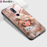 Jizetin เคสใส่โทรศัพท์แก้วสำหรับ Nokia 7.1กันกระแทก3D รอยยิ้มชุดเจ้าหญิงกระจกเทมเปอร์ฝาครอบที่อยู่อาศัย