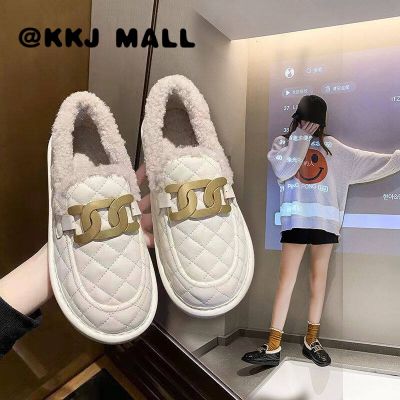 KKJ MALL Ladies Shoes 2021 Autumn and Winter New Thick-soled Cotton Shoes Female Korean Fashion Winter Plus Velvet Womens Shoes Outer Wear Soft Sole One-step Lazy Shoes