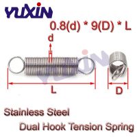 สปริงแรงดึงสแตนเลส0.8X9มม. 0.8มม.,สปริงขยายแบบตะขอคู่สำหรับเส้นผ่าศูนย์กลางด้านนอก9มม. ยาว25-60มม. จำนวน20ชิ้น