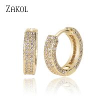 【DT】hot！ ZAKOL Fashion Gold Color Hoop Earrings for Exaggerated Micro-inlaid Jewelry