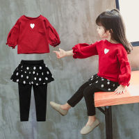 2pcsset Spring Autumn Childrens Clothing Suit Baby Girl Clothes Baby Clothes Round Neck Top + Stylish Cute Skirt Trousers