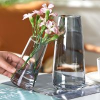 Nordic glass bottle for flowers indoor plant glass decoration desktop Transparent glass vase grey home Flower vase for decor