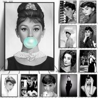 ❈﹍ Audrey Hepburn โปสเตอร์ Hepburn คลาสสิกรูปภาพพิมพ์ภาพวาดผ้าใบสีดำและสีขาวภาพผนังศิลปะสำหรับห้องนั่งเล่นตกแต่งบ้าน