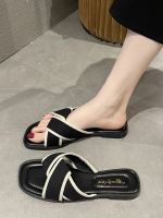 ■✲┋ Slippers womens summer wear 2023 new flat-bottomed flip-flops fashion going out French soft-soled beach sandals and slippers