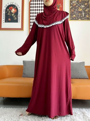 2023มุสลิมผ้าฝ้ายสีทึบ Abaya สำหรับผู้หญิงเสื้อผ้าสวดมนต์เดือนรอมฎอนหมวกร่วมชุดคลุมตุรกีตะวันออกกลางดูไบชุดเดรสทรงหลวมดอกไม้