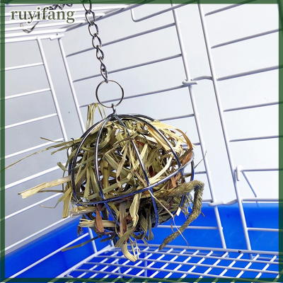 ruyifang ที่กดอาหารทรงกลมทำจากสแตนเลสใช้แขวนได้ลูกบอลหญ้าแห้งหนูตะเภาหนูแฮมสเตอร์กระต่ายของเล่นสัตว์เลี้ยง