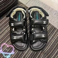 A.L.I.C.E. Chanel Velcro Macaron รองเท้าแตะ ผู้หญิง สีดำ