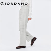 GIORDANO Women Pants Elastic High Waist Wide Leg Comfy Casual Pants Slant Pockets Plaid Pattern Relaxed Fashion Pants 05412702