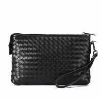 Bolsas Para Hombre 2021 Hot Sale New Black Hand Woven Purses Trendy Small Men Handbag Leather Clutch Bag Fashion Large Wristlet