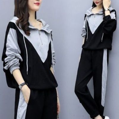 Women 3XL Sports Suit Female T Shirt Top And Plaid Pant Two Piece Sportwear Tracksuit Matching Set Summer