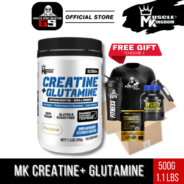 Muscle Kingdom Creatine + Glutamine 500g 100 serving Halal creatine