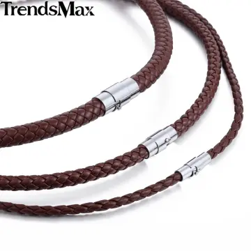 Braided Leather Cord Necklace for Men Women Vintage Cord Chain Necklace  with Circle Pendant Adjustable,92cm/36.22 inch