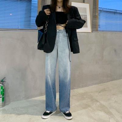 กางเกงยีนส์เอวสูงทรงหลวมกางเกงยีนส์ย้อนยุคกางเกงลำลองทรงตรงกางเกงยีนส์ทูโทนเกาหลีกางเกงผู้หญิง