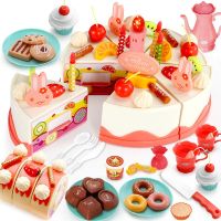 Simulation DIY Birthday Cake Model Music Kitchen Pretend Play Cutting Fruit Food For Toddler Children Gift Kids Educational Toy