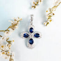 Sapphire Diamond Pendant จี้สร้อยคอเพชรแซฟไฟร์ แซฟไฟร์แท้สีน้ำเงินธรรมชาติ ประดับเพชรแท้ ตัวเรือนเป็นทองขาว14k (ราคาไม่รวมสร้อย)