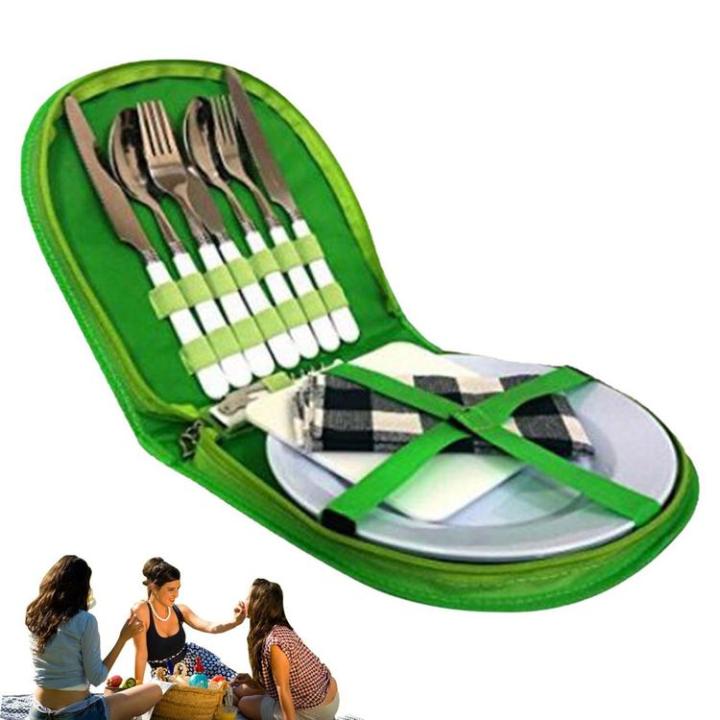 camping-utensil-set-14-piece-travel-dishes-portable-cutlery-kit-for-camping-hiking-bbqs-includes-forks-spoons-knives-plates-tablecloth-spatula-and-more-popular