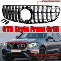 GTR สไตล์ AMG ตะแกรงกันชนด้านหน้ากระจังโครเมียม Silver ABS สำหรับ Mercedes Benz GLC Class W253 GLC300 GLC350 2015-2018