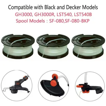 Replacement Trimmer Line Spool 3 Pack for Black & Decker SF-080-BKP +  Cap