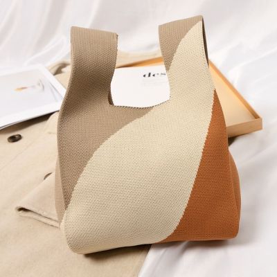 OKDEALS กระเป๋าสะพายขนาดเล็กถุงช้อปปิ้งออกแบบเฉพาะถุงผ้าทำมือกระเป๋าถือถักกระเป๋าคล้องแขนปม